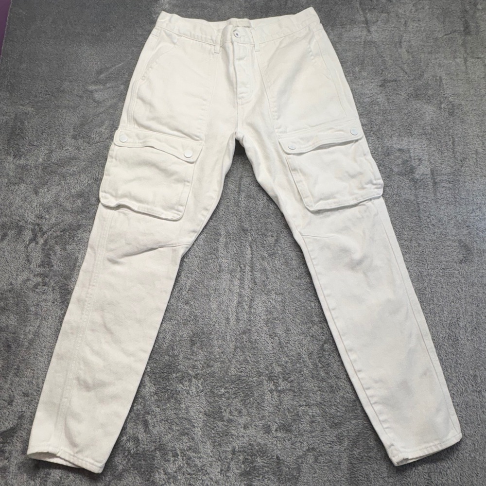 Sun + Stone Cargo Pants Women 33W White Good Cotton Button Fly Utility Pocket